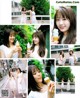 A collage of photos of a woman eating ice cream.