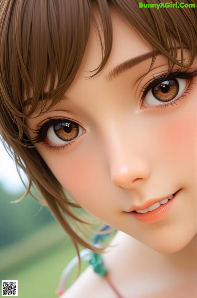 A close up of a girl's face with brown eyes.