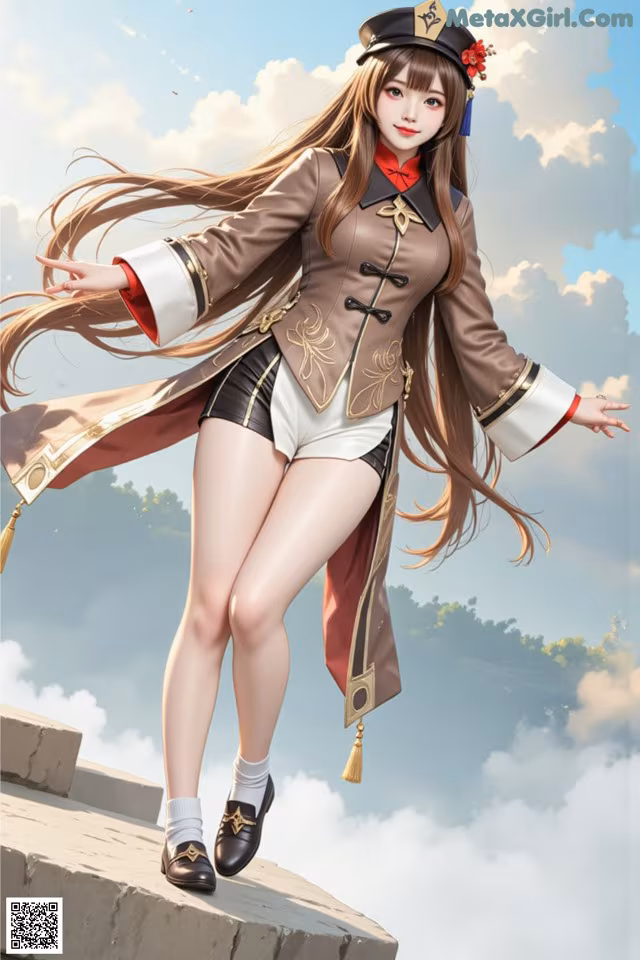 A woman in a military uniform is standing on a ledge.